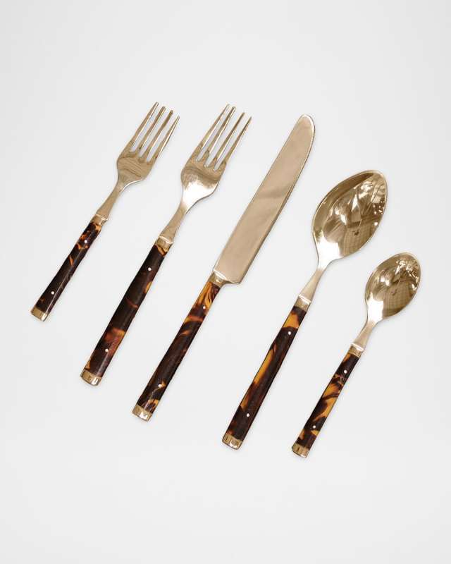 5-Piece VIDA Tortoise And Gold Stainless Flatware Set